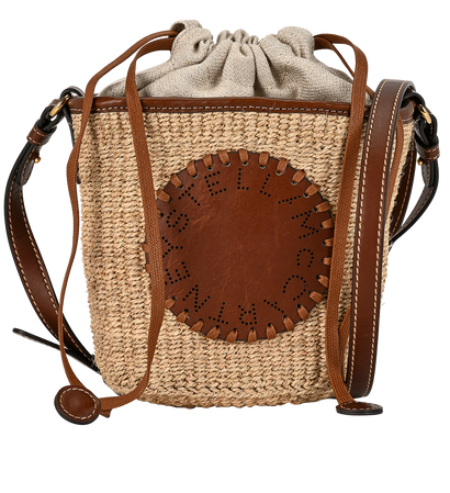 Logo Bucket Bag, &pound;230, Handbags, Beige/Brown, Raffia, Front view